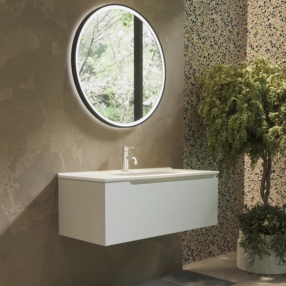 Mobile bagno sospeso 80 cm un cassetto bianco opaco con lavabo  | Moor