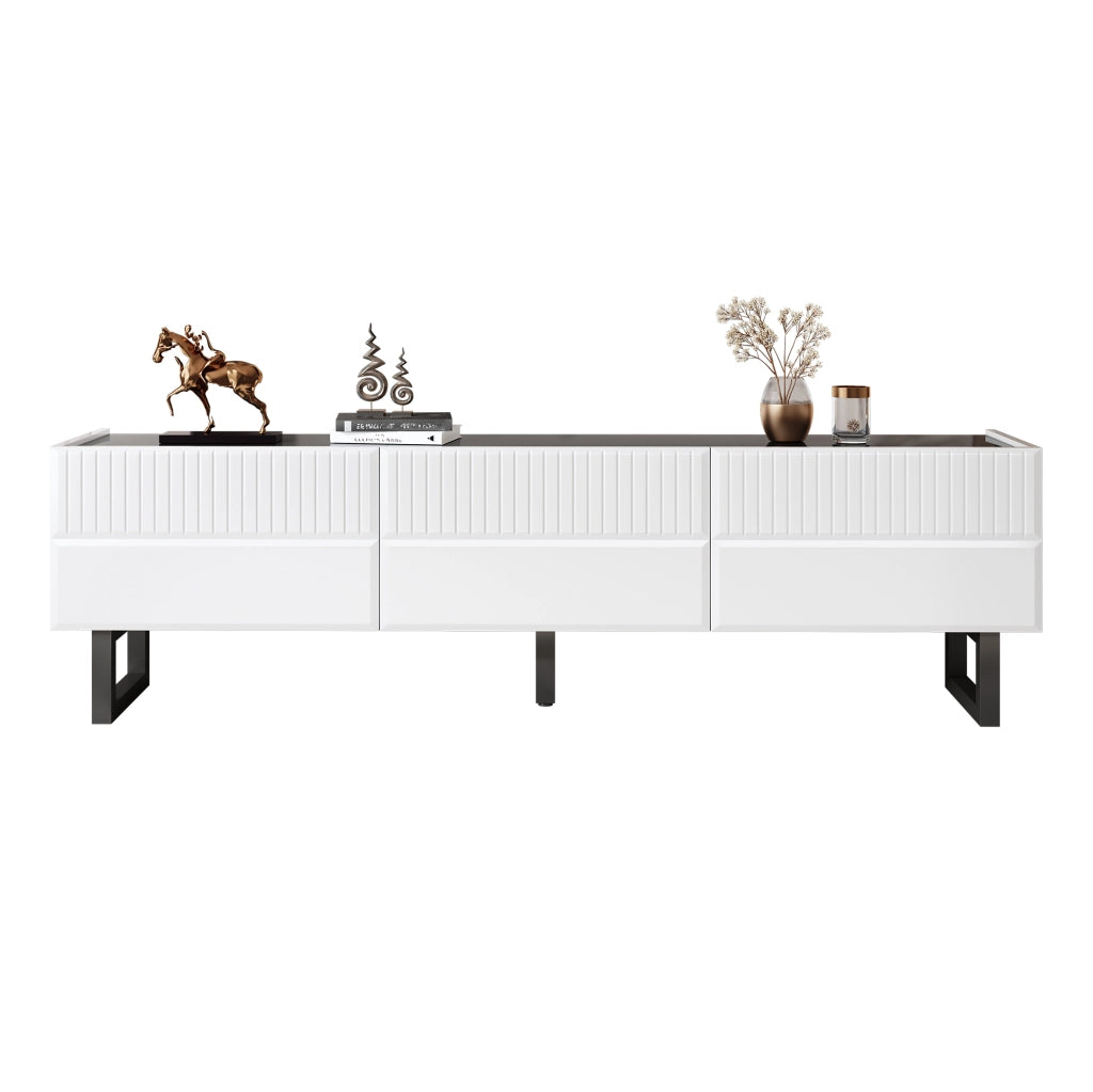 Mobile TV in MDF e PB nero e bianco con 3 cassetti, 170x35x47 cm