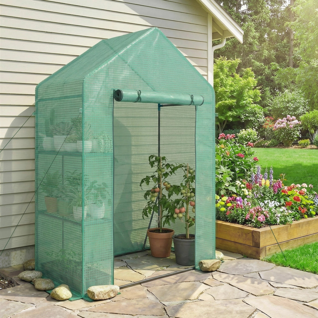 Serra da Giardino 143 x 73 x 195 cm con Scaffale a 2 Ripiani, Verde