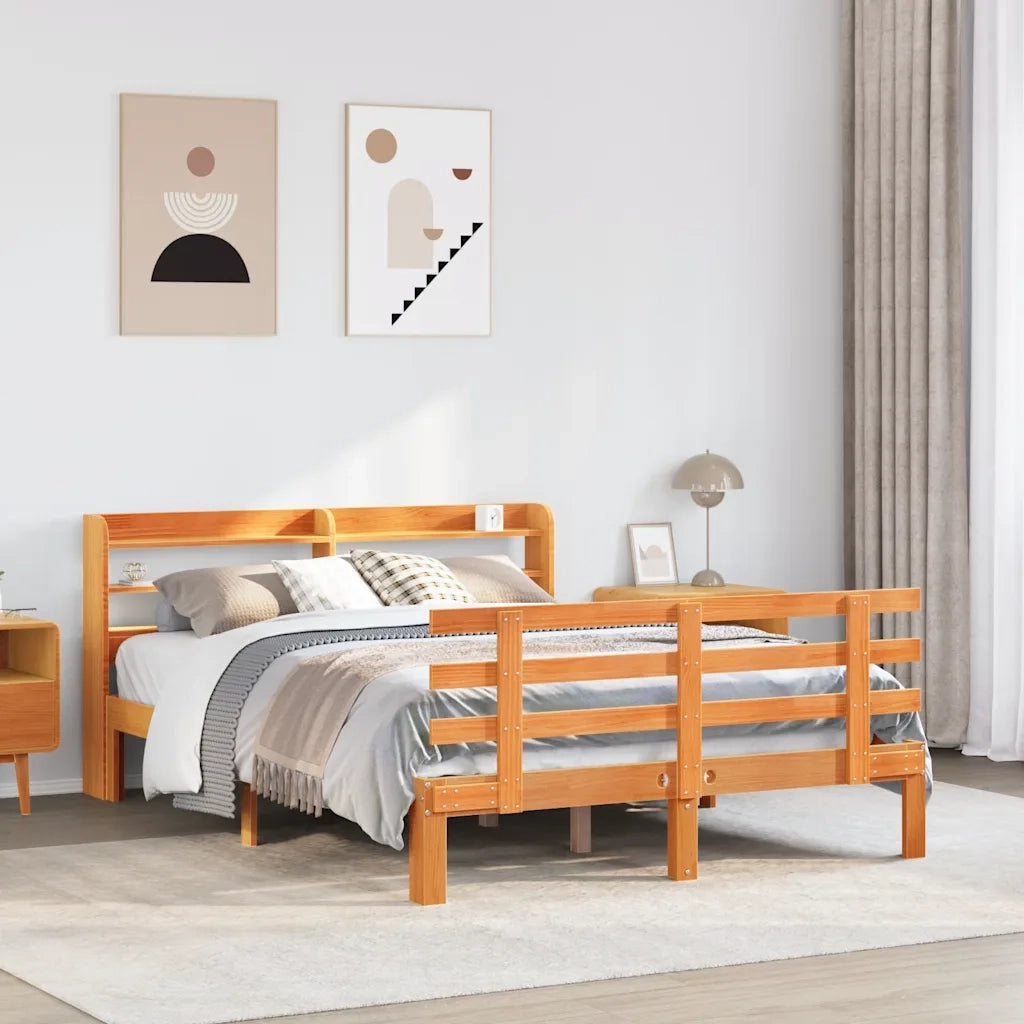 vidaXL Giroletto con Testiera Marrone Cera 150x200 cm Massello Pino