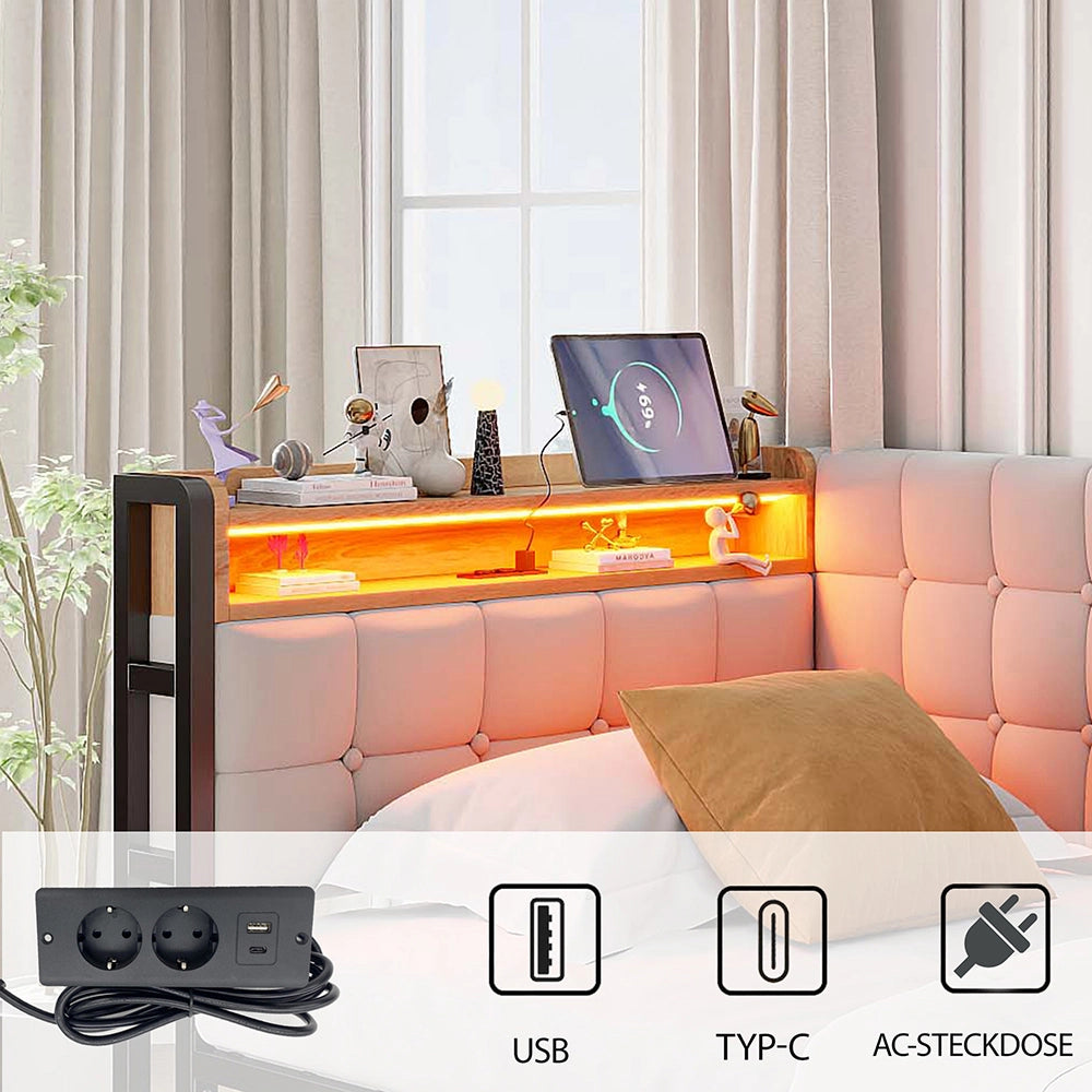 Divano letto - Xylo - 90x200 cm 2 cassetti LED USB beige