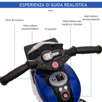 Moto Elettrica per Bambini 6V 3 Ruote Nera e Blu
