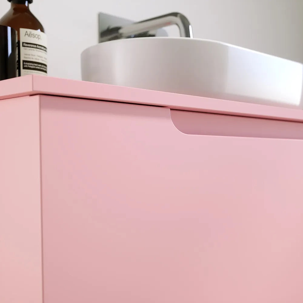Mobile bagno sospeso 120 cm un cassetto rosa cipria opaco con top | Ardenne