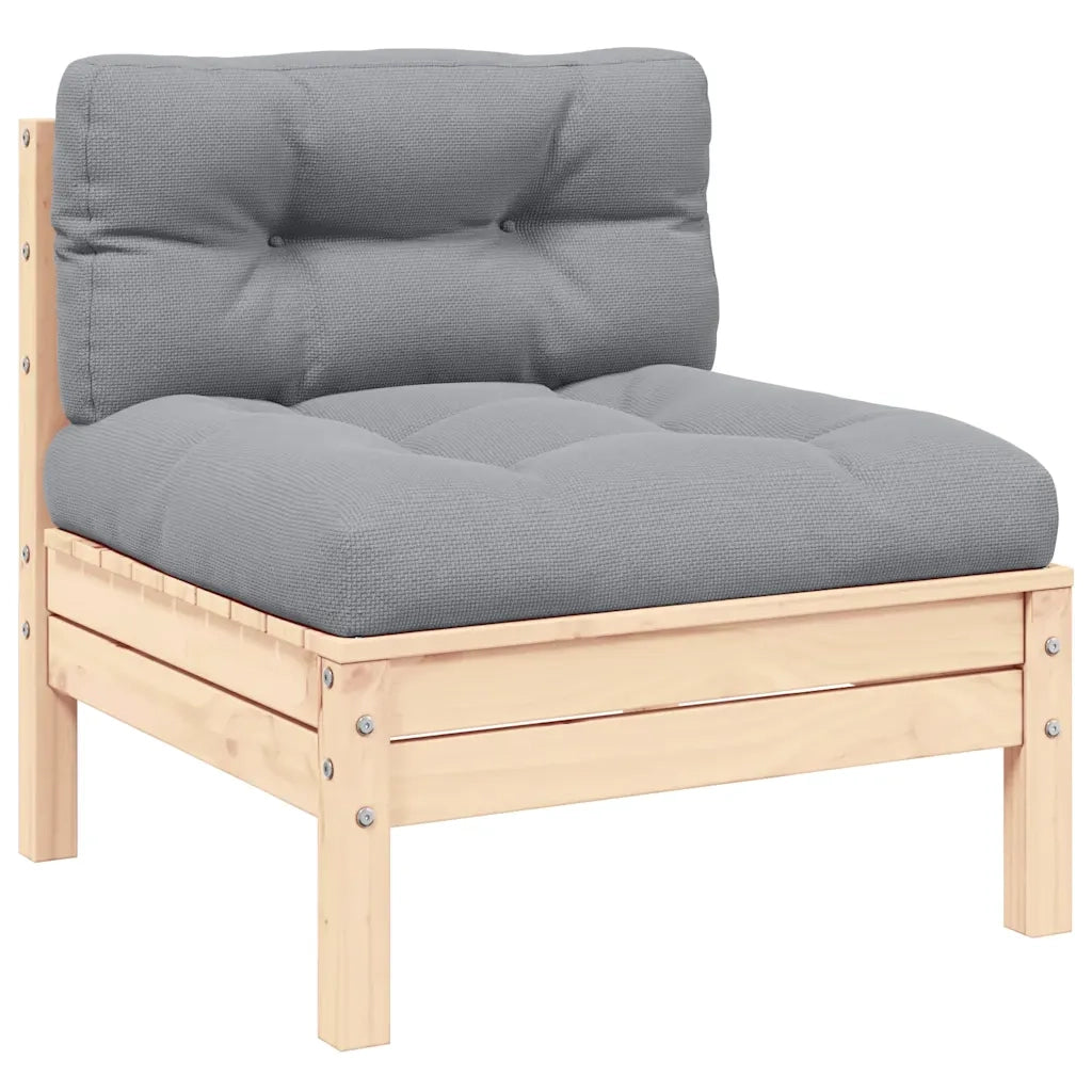 Set Divani da Giardino 3 pz con Cuscini Grigio Massello di Pino