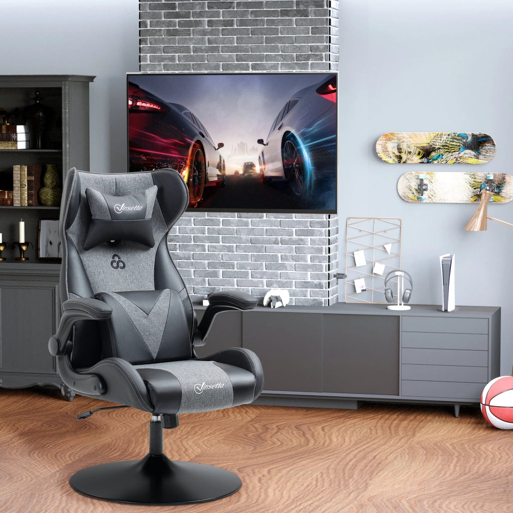 Sedia da Gaming Ergonomica ¨C Xylo ¨C Base Rotonda Altezza Regolabile Braccioli Cuscini PU Grigio Nero