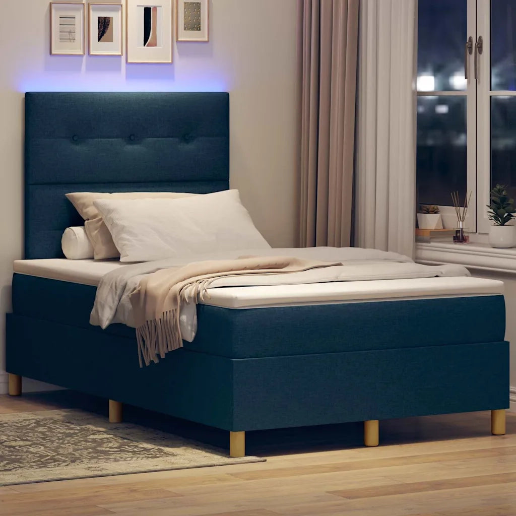 Letto a Sorgente LED con materasso Blu 120 x 200 cm Tessuto