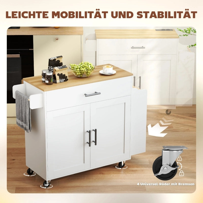 Carrello da Cucina con 1 Cassetto; 2 Ante; Ripiano Regolabile; Piano Ribaltabile e Portasciugamani 120 x 68 x 85 cm