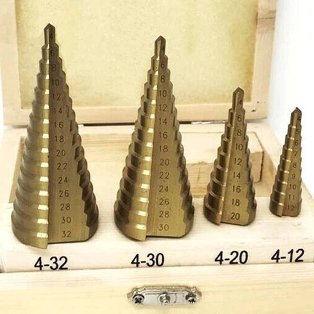 Trade Shop - Set 4 Frese Coniche Da 4 A 32 Mm Fresa Conica A Scalini Per Trapano Allargafori -