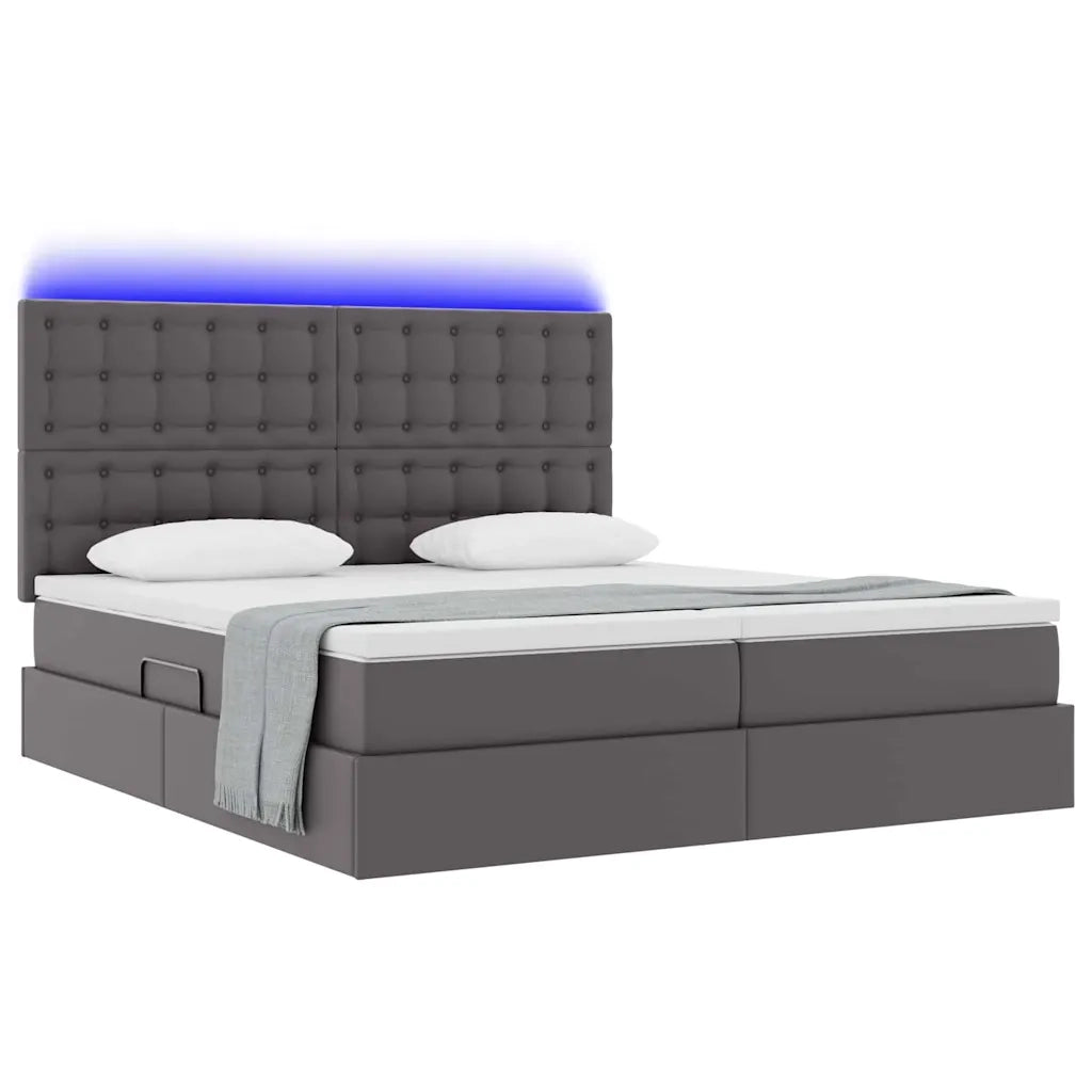 Letto con contenitore e LED Grigio 180 x 200 cm Pelle sintetica