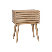 Comodino scandinavo con decori in legno scanalato, marrone naturale