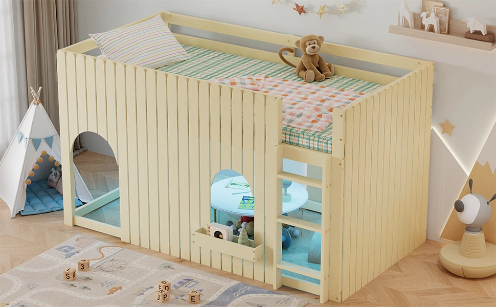 LETTO a soppalco 90x200 cm Naturale in pino e MDF