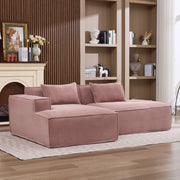 Divano lineare compatto con cuscini e seduta elastica per piccoli spazi in poliestere rivestito rosa baby 235 cm