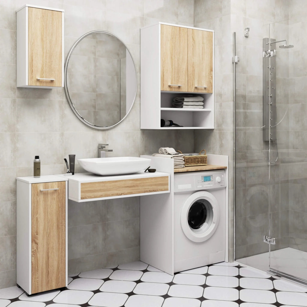 Mobile bagno sospeso AKORD FIN W64 H934 Bianco, Quercia Sonoma 2 ante 64x94x30 cm
