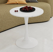 Tavolino rotondo moderno in marmo artificiale bianco
