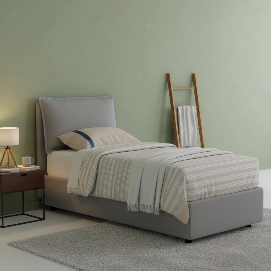 Letto singolo Ancara, Letto contenitore con rivestimento in tessuto, Made in Italy, Apertura frontale, con materasso cm 80x200 incluso, Grigio
