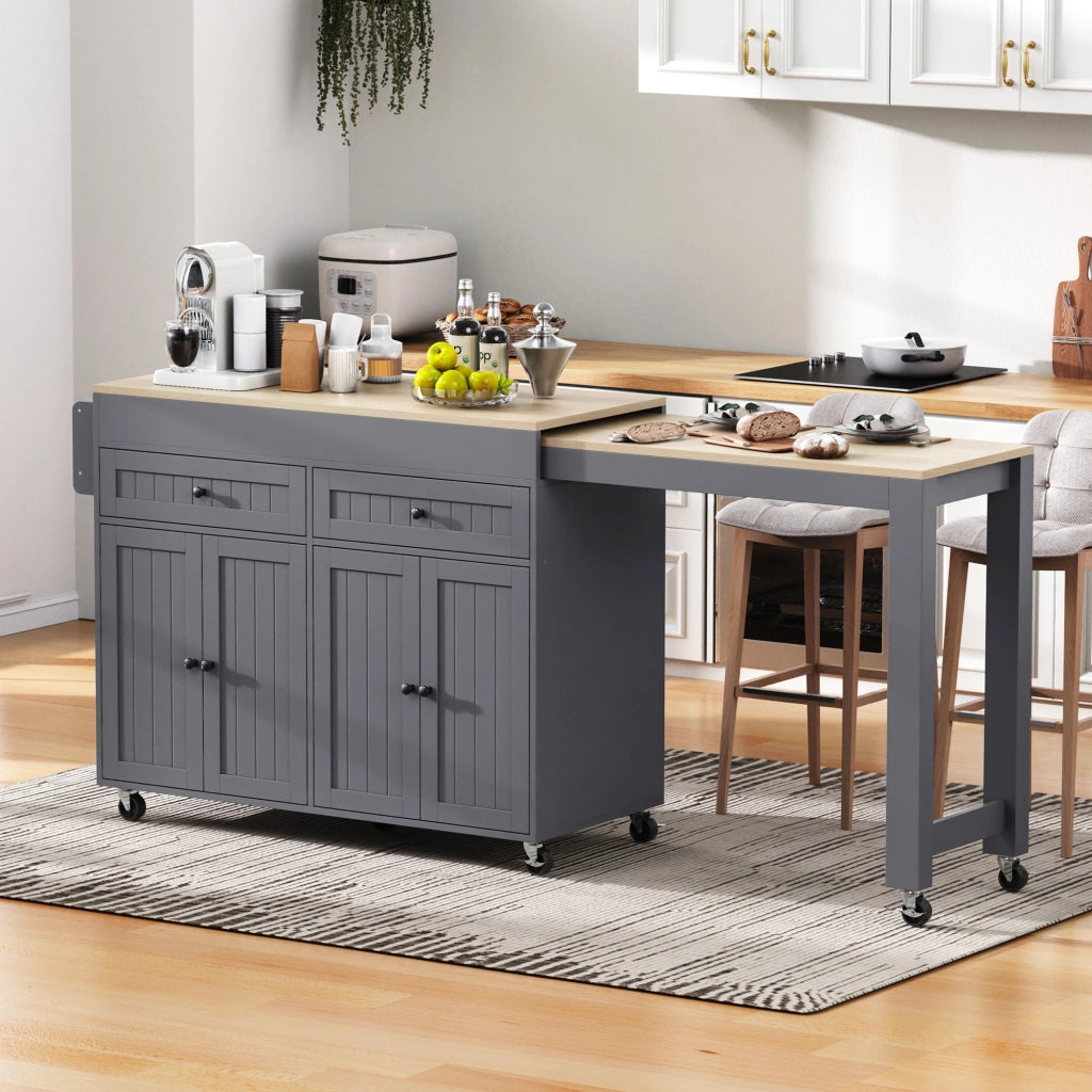 Isola da Cucina con Piano Estensibile e 7 Ruote per Cucina e Sala da Pranzo in MDF 112-180;5x45x92;2 cm Grigio e Naturale