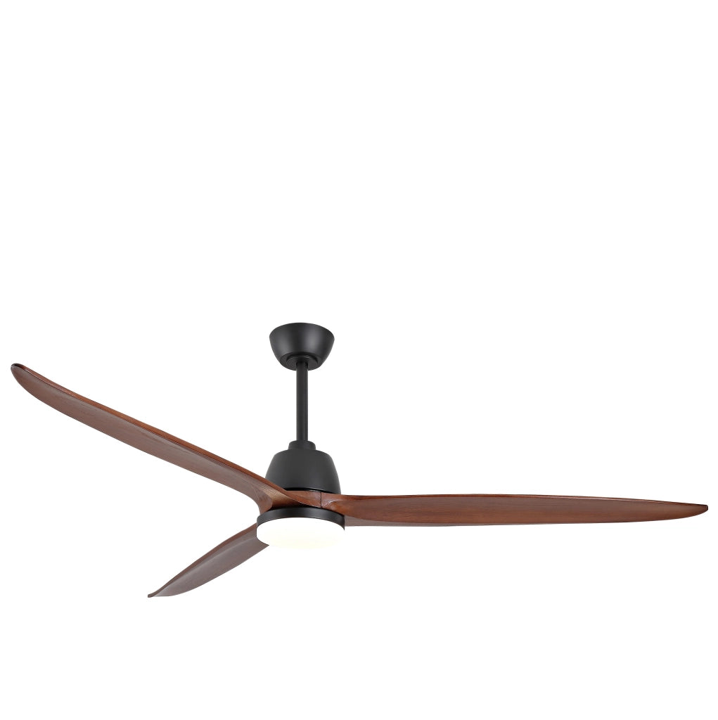 Ventilatore da soffitto 72" con luce LED, 3 pale in legno massello, motore DC reversibile, nero