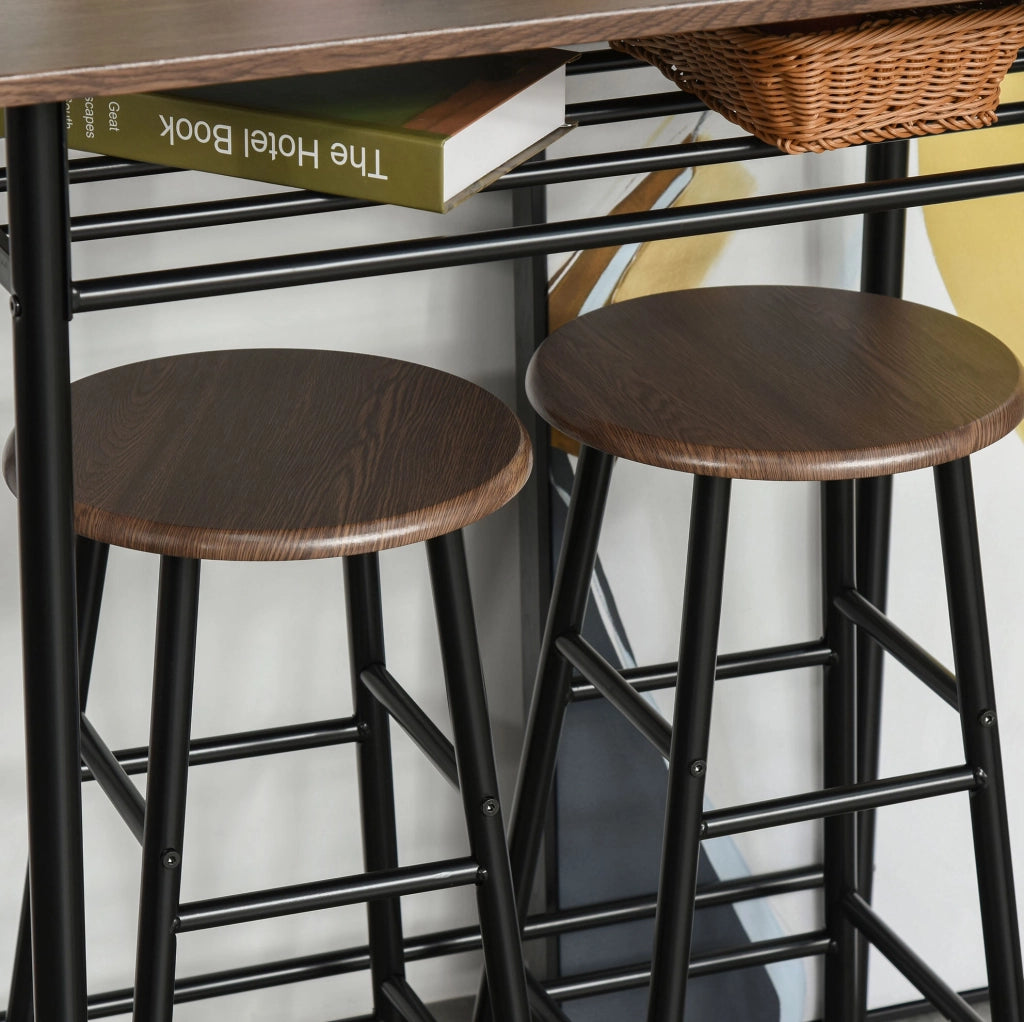 Set tavolo bar ULEVR 80x50x90 cm con 2 sgabelli e ripiano portaoggetti, MDF e metallo nero