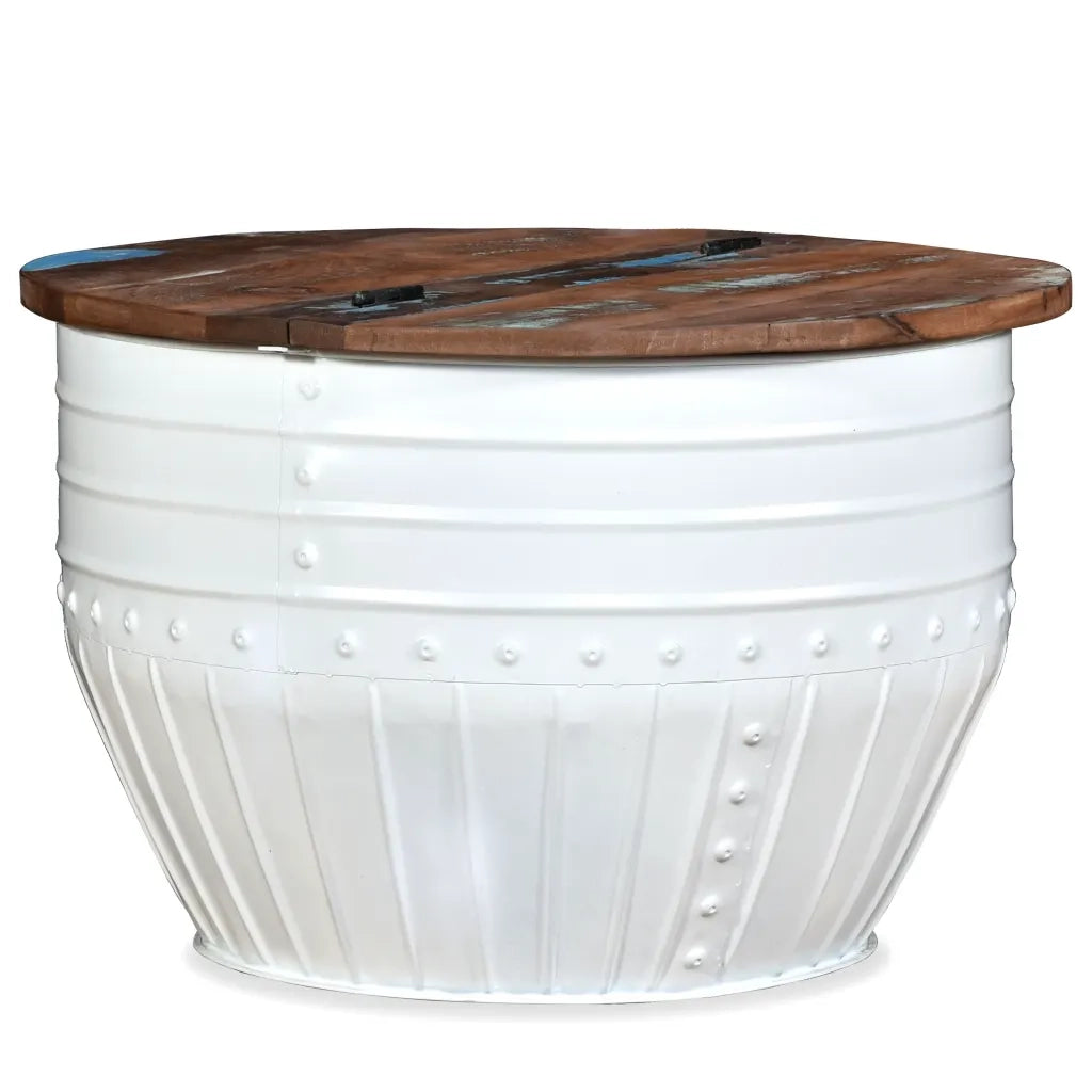 Tavolino da Caffè Legno Massello Riciclato Bianco Forma a Botte 245254