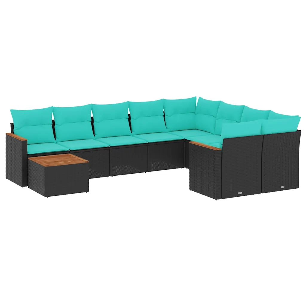 Set Divani da Giardino 10 pz con Cuscini Nero in Polyrattan 3226316