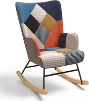 Poltrona scandinava IVAR in tessuto patchwork a dondolo multicolore