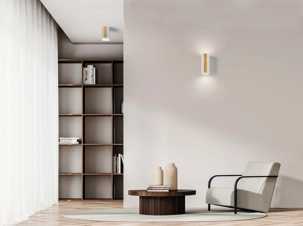 THERA Lampada da soffitto 1 luce attacco GU10 in gesso bianco con rifinitura Ottone