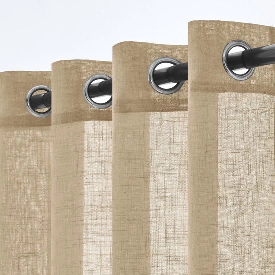 Set di tende da 2 pezzi - Semi-trasparente - Con anelli - 140x215 cm - Beige - Adatto per soggiorno/camera da letto - Decorazione per finestre