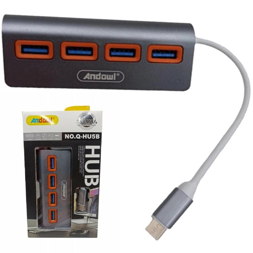 Trade Shop - Hub 4 Porte Usb 3.0 Con Connessione Usb-c Type-c Q-hu5b Collegamento Dispositivi -