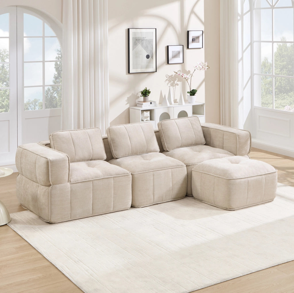 Divano modulare senza struttura in poliestere beige; 271 x 162 x 67 cm