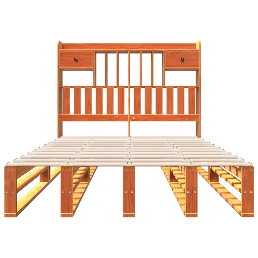 Letto Libreria senza Materasso Marrone Cera 135x190 cm in Pino