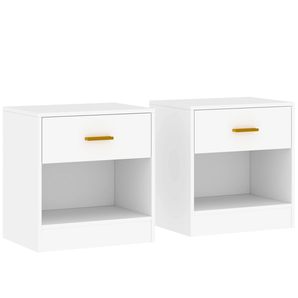 Set 2 Comodini Moderni in Legno con Cassetto e Ripiano Aperto, 39x28x41 cm, Bianco