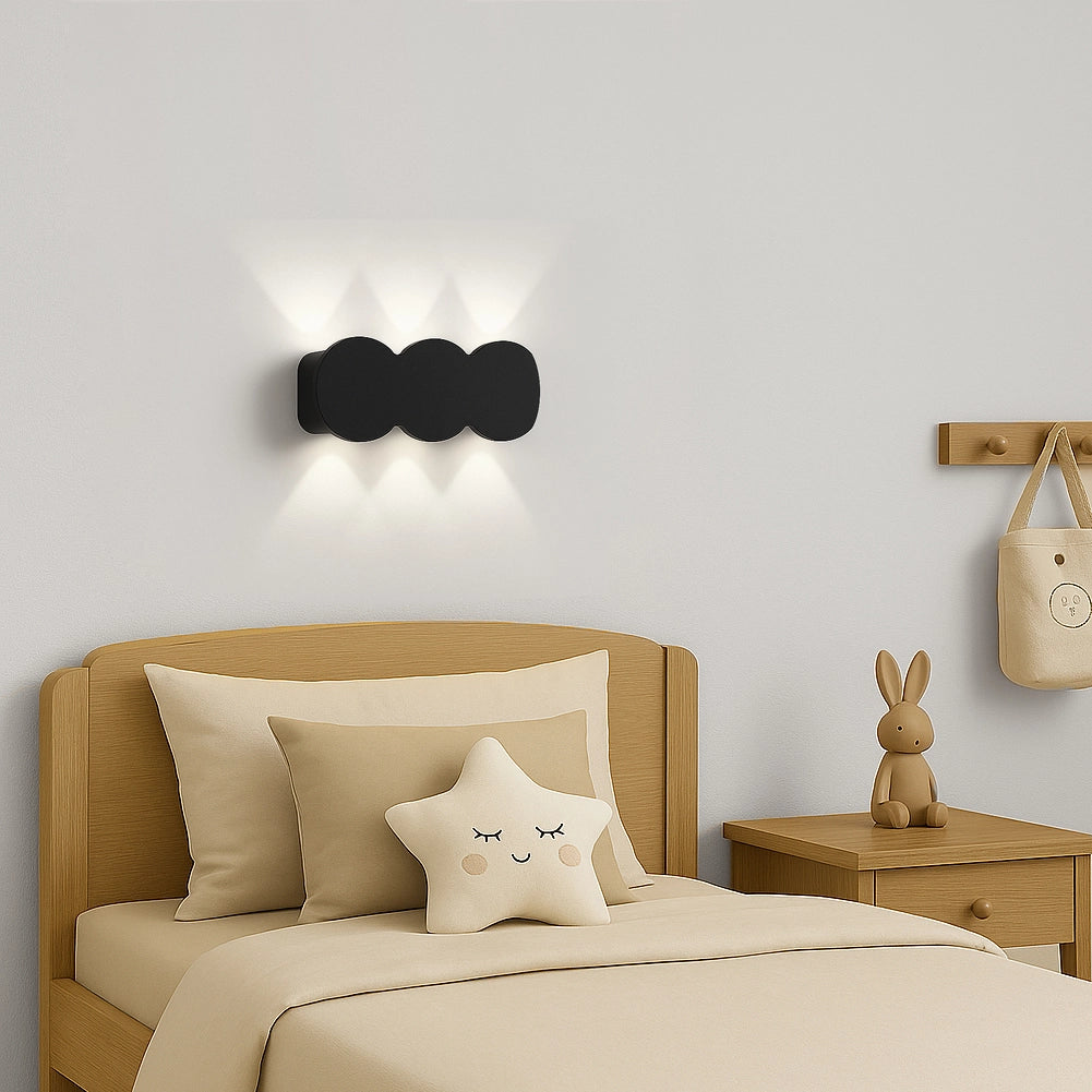Applique da Muro con 6 Led Lampada a Parete Nera con Luce Bianco Freddo 15x8x3cm