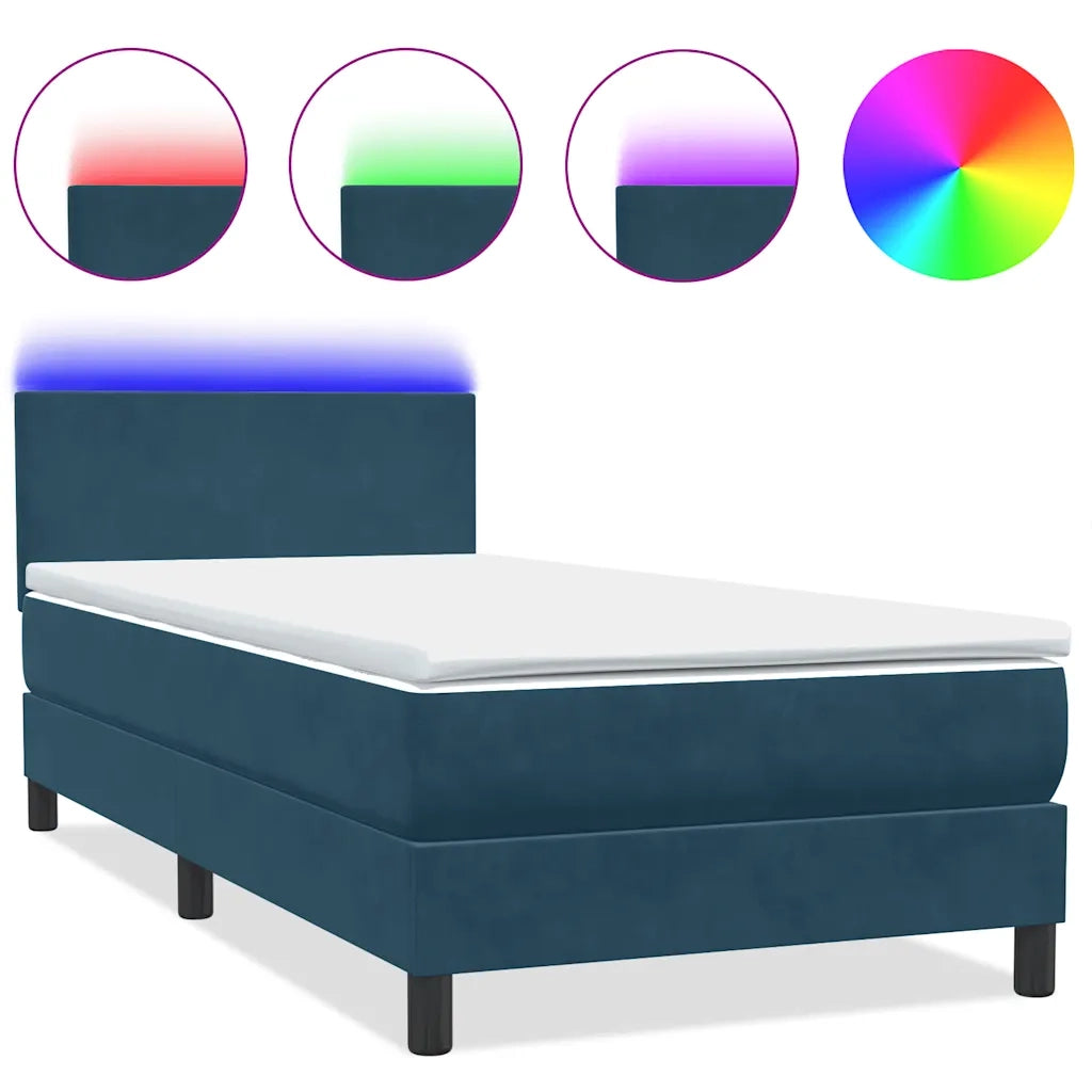 Letto a Molle con Materasso e LED Blu Scuro 80x210 cm Velluto 3316669