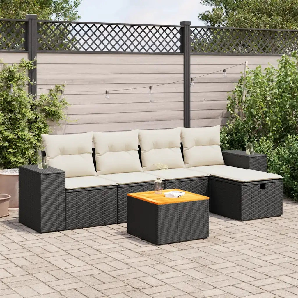 Set Divano da Giardino 6 pz con Cuscini Nero in Polyrattan 3325864