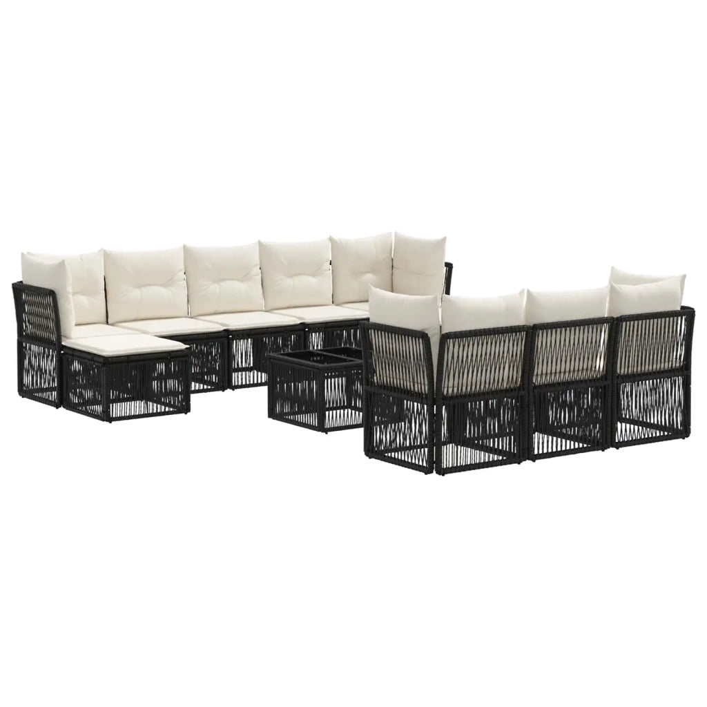 Set Divano da Giardino 11 pcs Nero polyrattan