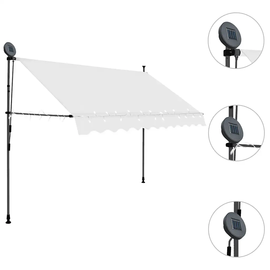 Tenda da Sole Retrattile Manuale con LED 250 cm Crema 145872