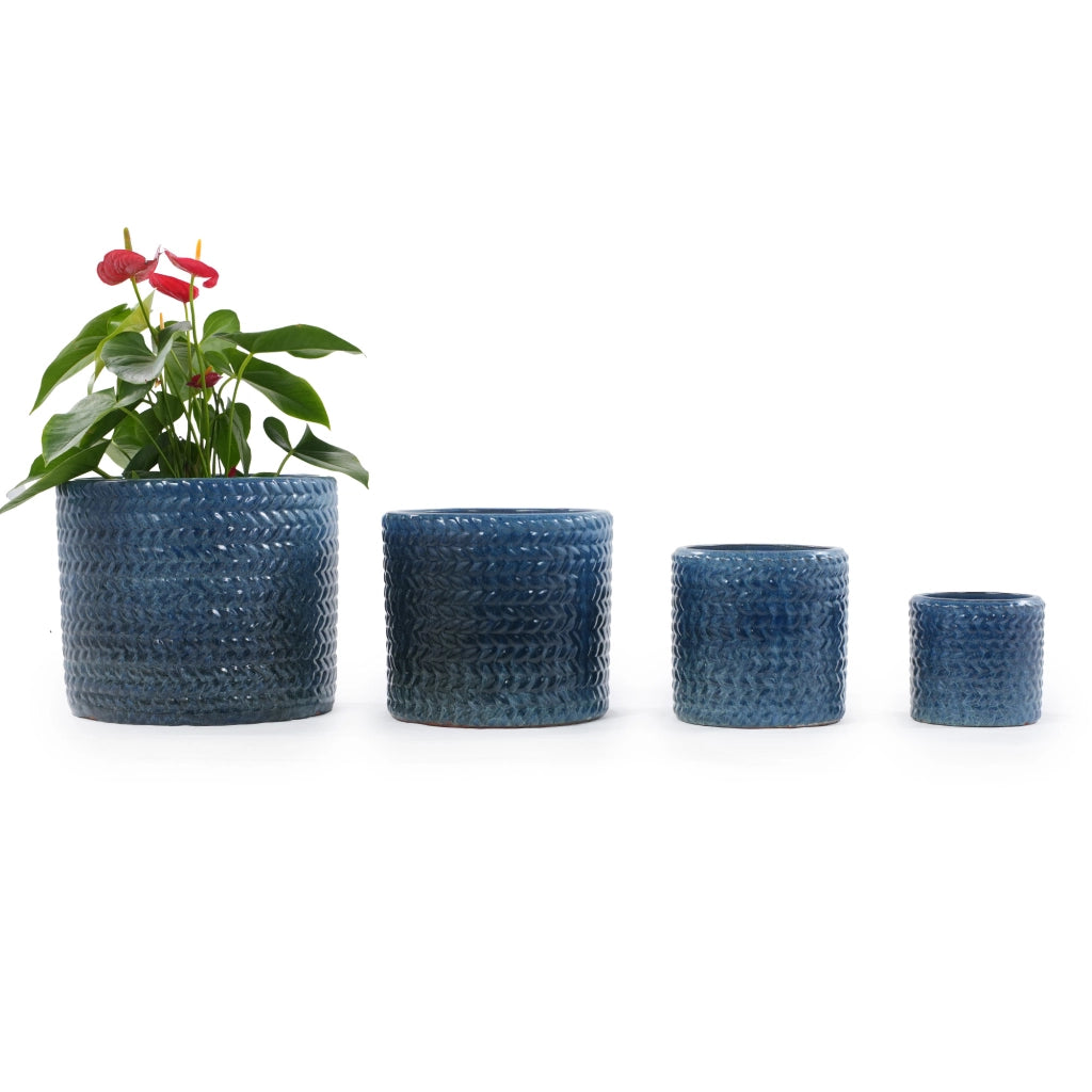 VASO DA FIORI Ø37 cm in ceramica blu scuro lucido