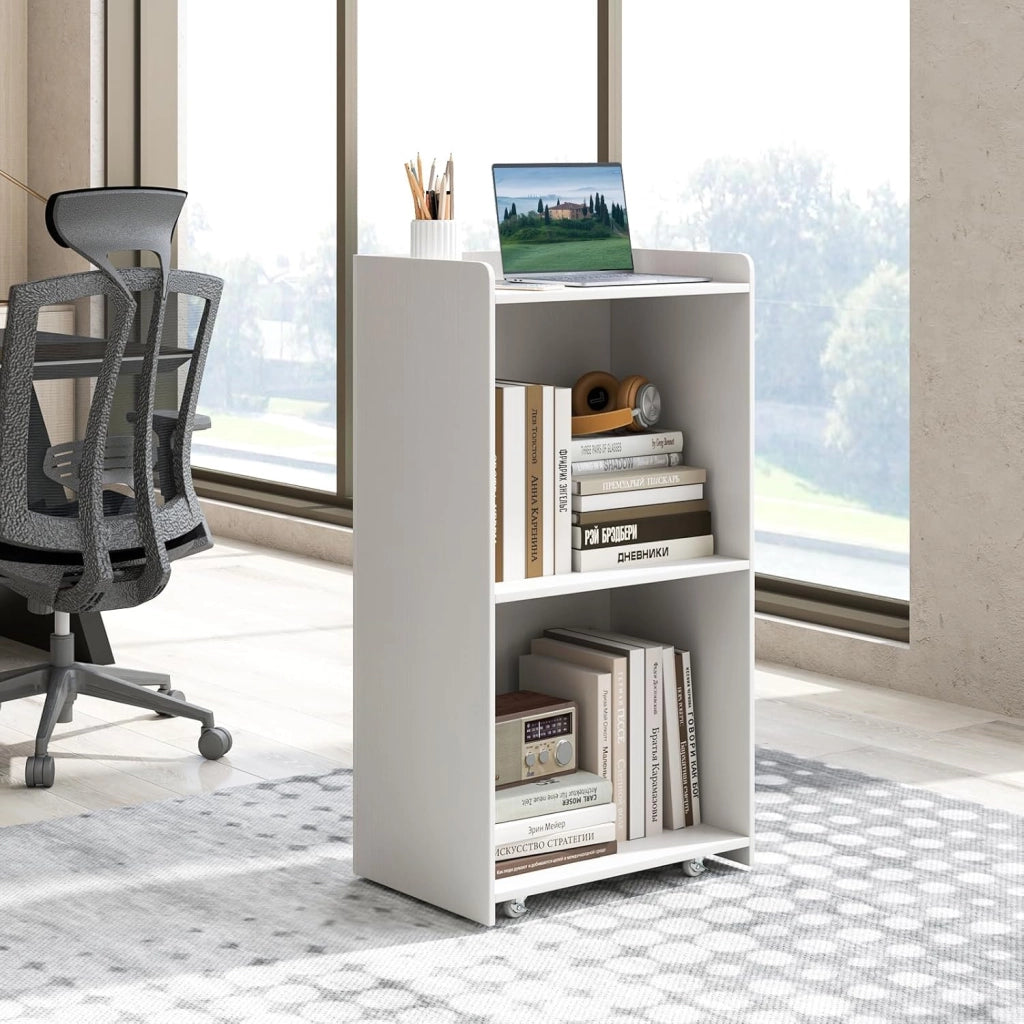 GIANTEX Podio - Leggio mobile con ruote bloccabili, supporto per podio in legno, per sala riunioni, scuola e chiese, 57,5 x 37 x 105 cm (bianco)