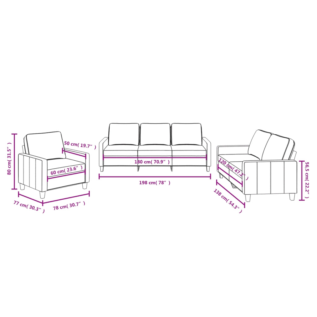 Set di Divani 3 pz con Cuscini Marrone in Tessuto 3201431