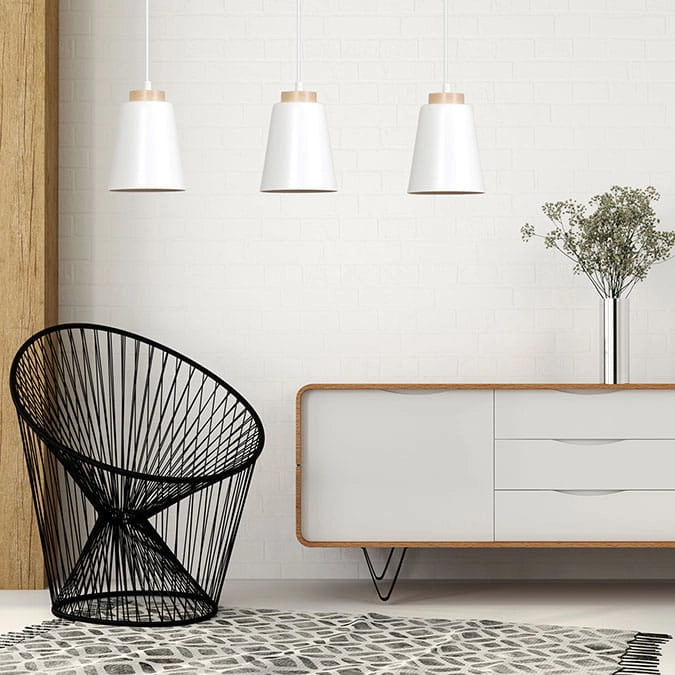 Lampadario Emibig Bolero bianco/legno 3xE27 H100cm IP20