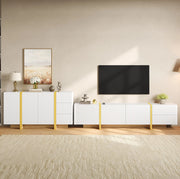 Set mobile TV e sideboard con frontali scanalati; MDF e pannello truciolare; bianco