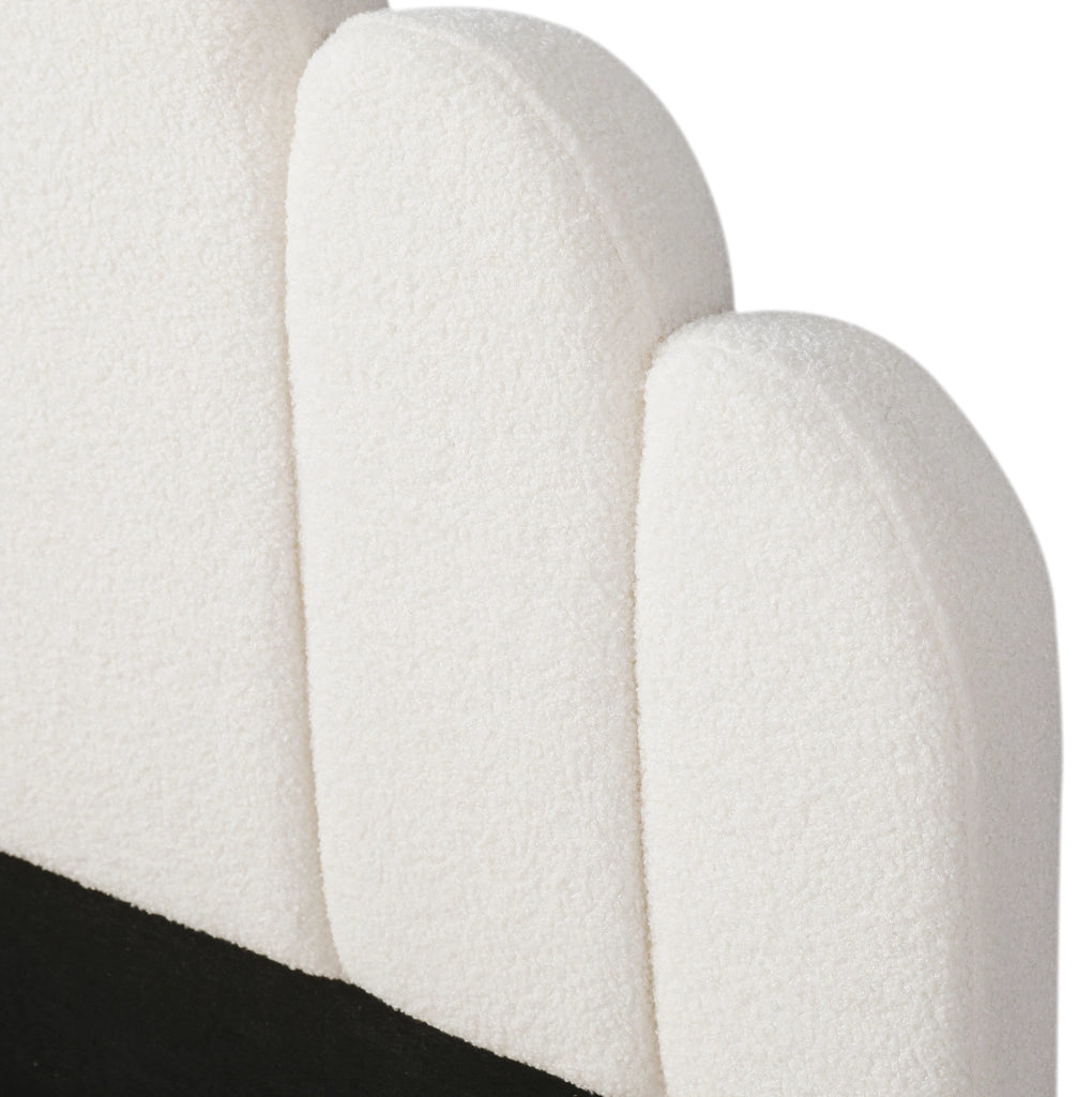 Letto singolo imbottito per bambini 90x200 cm con testiera morbida in tessuto bouclé beige