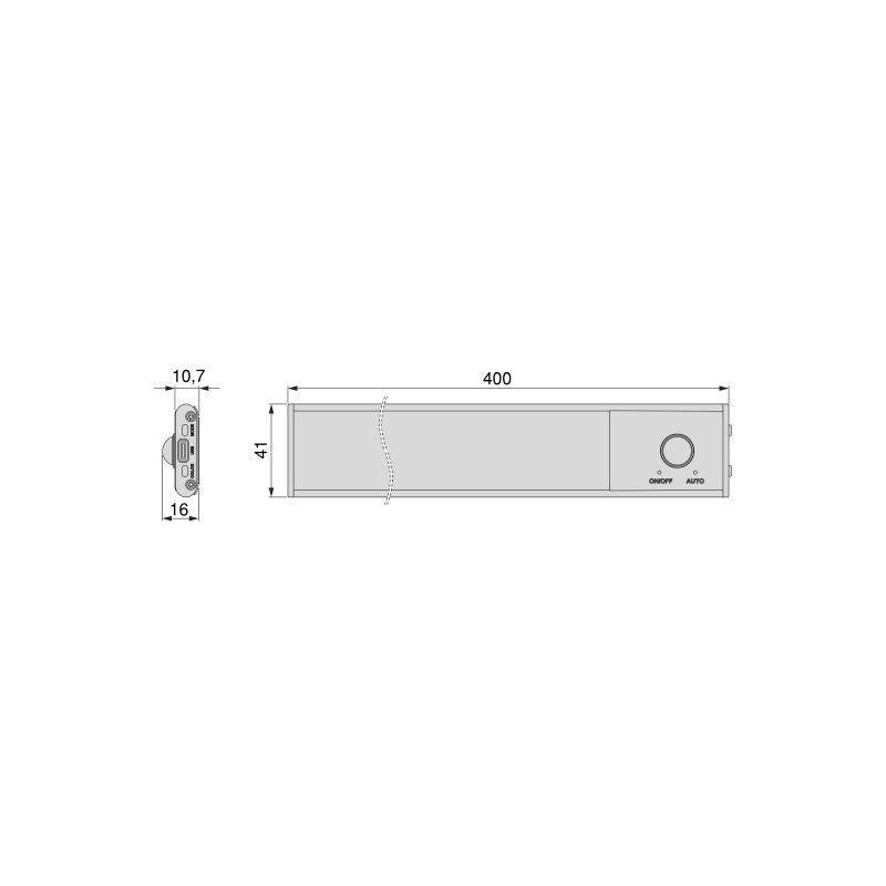 Lampada LED ricaricabile con USB Kaus Black con sensore di movimento, L600mm, Tecnoplastica e Alluminio, Verniciato nero