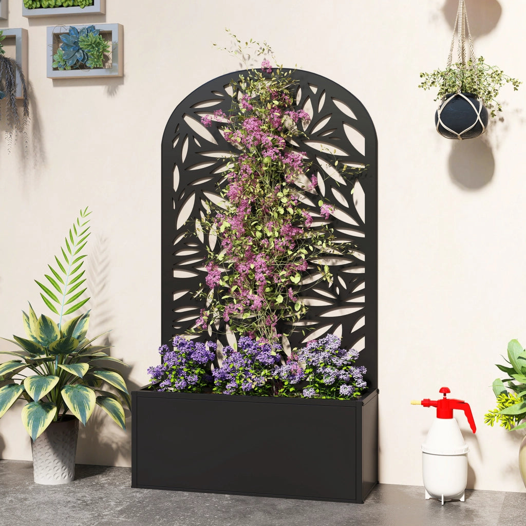 Fioriera da muro con griglia in metallo ¨C zephmum ¨C 61x23x113 cm nera