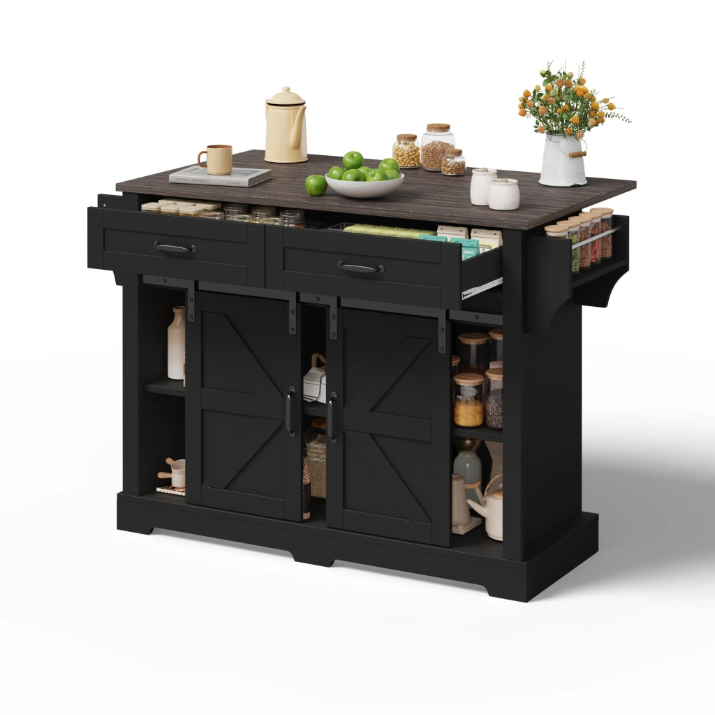 Carrello da cucina 120x45(70)x91 cm con piano ribaltabile; ruote; MDF nero
