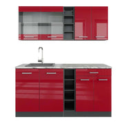 Vicco Cucina completa Rosso lucido/antracite 160 cm , PL Marmo