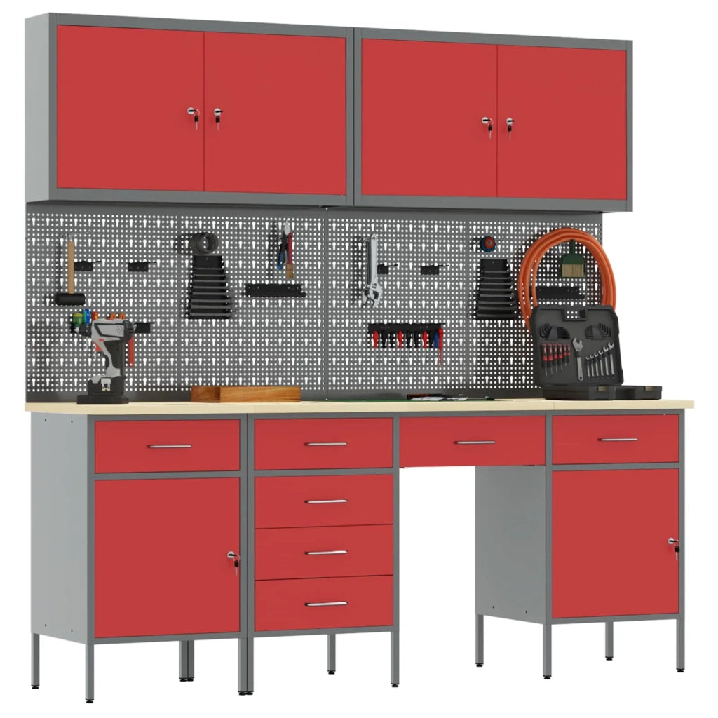 Mobile da lavoro 10 pcs Rosso Legno ingegnerizzato e acciaio 3321477