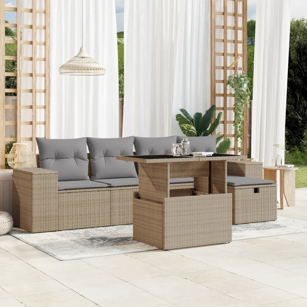 Set Divano da Giardino 6 pz con Cuscini Beige in Polyrattan 3275289