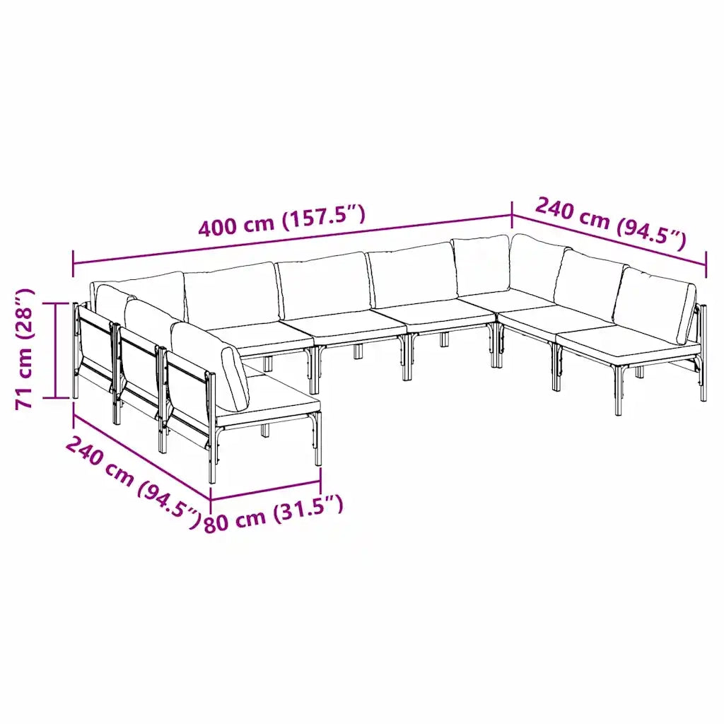 Set Divano da Giardino con cuscino 9 pcs Nero Acciaio 3379010