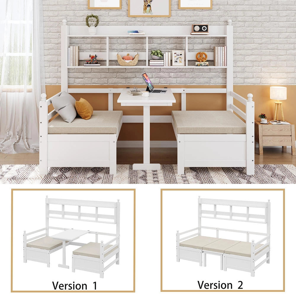 Divano multifunzione legno - Xylo - 200x90cm bianco, ripiani, cuscini